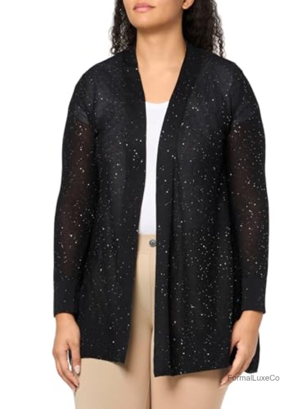 Sequin Open Front Cardigan Loose Fit Long Sleeve Fall Layering Sweater